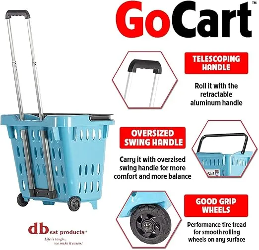 dbest products GoCart,Teal Grocery Cart Shopping Laundry Basket on Wheels