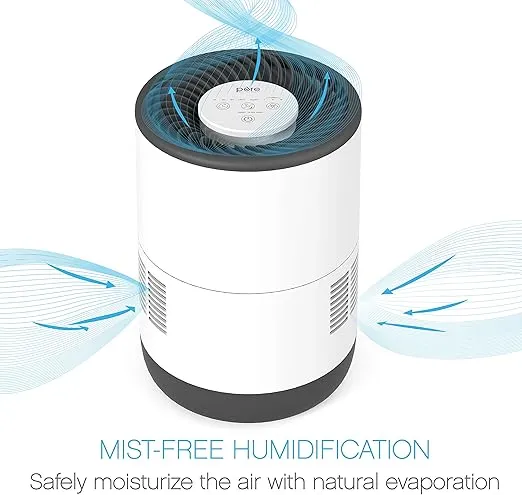 Pure Enrichment MistAire Eva - Mist-Free Evaporative Humidifier (2.8L) with Antibacterial Filter, 4-Speeds, Large Room Coverage up to 500 sq. ft., and Auto Shut-Off Timer