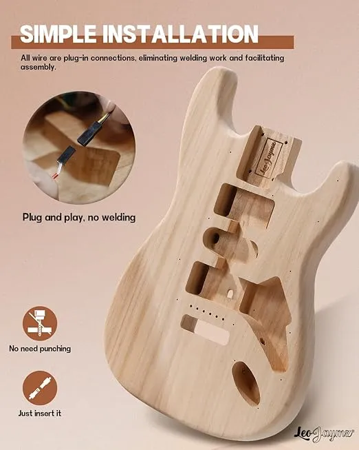 Leo Jaymz DIY ST Style Electric Guitar Kits with Paulownia Body and Maple Neck - Rosewood Fingerboard,Strip and All Components Included (ST Paulownia)