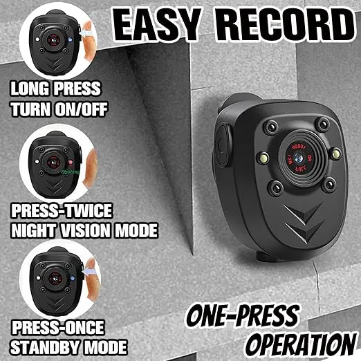 Mini Body Camera Video Recorder Built-in 128GB Memory Card with Night Vision IR & Loop Record HD 1080P, 4-6 HR Battery Life Wearable Police Cam for Home, Outdoor, Law Enforcement, Security Guard