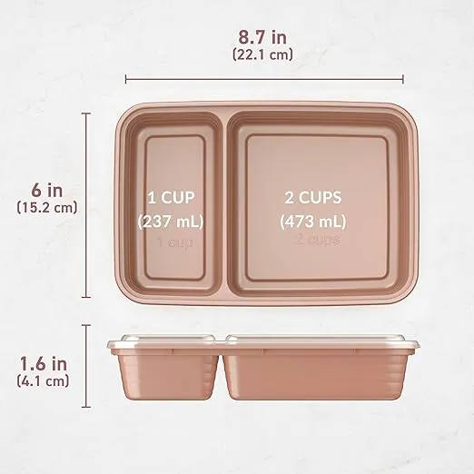 Bentgo 20-Piece Lightweight, Durable, Reusable BPA-Free 2-Compartment Containers - Microwave, Freezer, Dishwasher Safe - Rose Gold