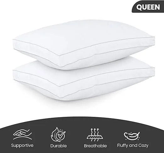 Utopia Bedding Bed Pillows for Sleeping Queen Size (White), Set of 2, Cooling Hotel Quality, Gusseted Pillow for Back, Stomach or Side Sleepers