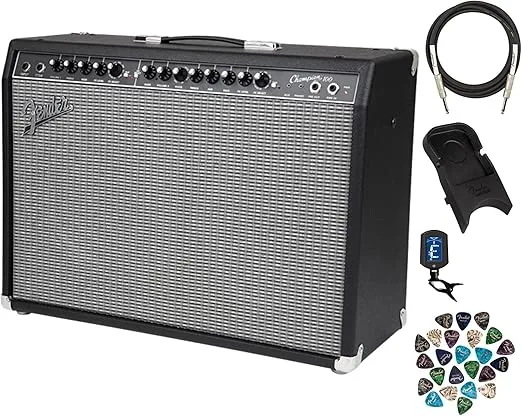 Fender Champion 100 2x12 Combo Amplifier Bundle with Instrument Cable, Amperstand Guitar Cradle, Tuner, and 24-Pack Picks