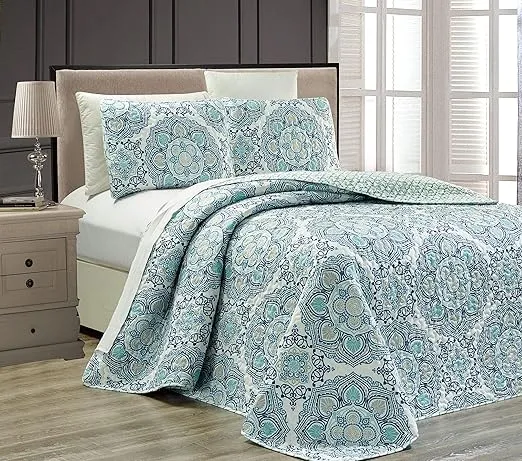 Fancy Collection 3 Pc Bedspread Bed Cover Over Size New (King/California King, Blue Medallion)