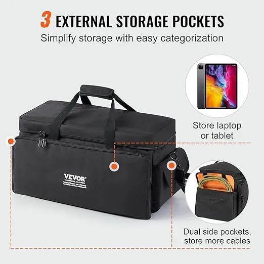 VEVOR DJ Cable File Bag, 1200D Oxford Fabric, DJ Gig Bag with 9 Detachable Divider 4.92 ft Padded Shoulder Strap Plastic Bottom Pad, 23.6 x 11.8 x 12.7 in DJ Wire Bag for DJ Gear Musical Accessories