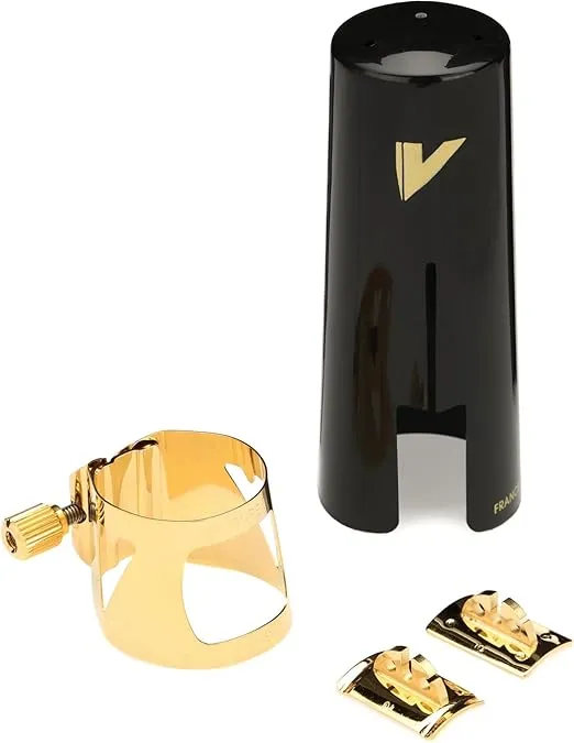 Vandoren LC09P Optimum Baritone Saxophone Gold-Gilded Ligature and Plastic Cap, Black