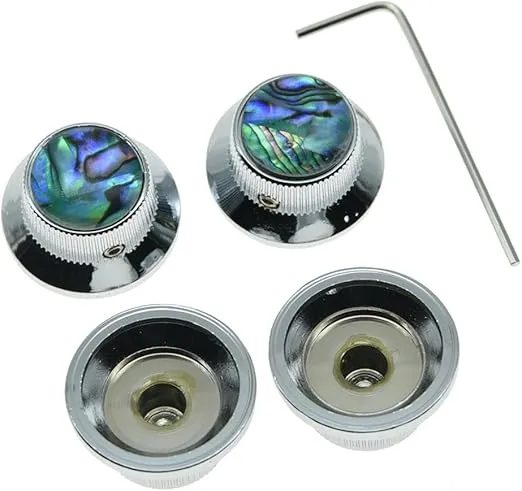 KAISH 4x Abalone Top Chrome LP Top Hat Knobs with Set Screw Metal Bell Knobs for Guitar Bass with 6mm Shaft Pots