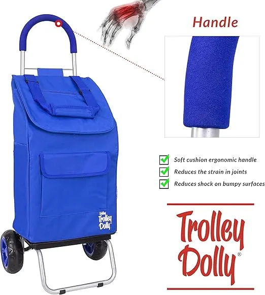 dbest products Trolley Dolly Blue Foldable Shopping cart for Groceries with Wheels and Removable Bag and Rolling Personal Handtruck, Standard