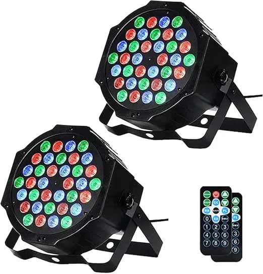 Dj Lights, 36 LED Par Lights Stage Lights with Sound Activated Remote Control & DMX Control, Stage Lighting Uplights for Wedding Club Music Show Christmas Holiday Party Lighting - 2 Pack