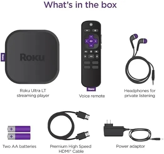 Roku Ultra LT Streaming Device 4K/HDR/Dolby Vision/Dual-Band Wi-Fi with Roku Voice Remote and HDMI Cable, with MTC HDMI Cable and USB Extension Cord