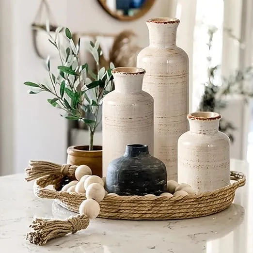 Eyamumo Ceramic Vase for Decor Set of 3 Small Vases, Vases for Rustic Home Decor Accent, Modern Farmhouse Vase Sets for Living Room Decorations, Ideal Shelf Décor, Table, Bookshelf, Entryway