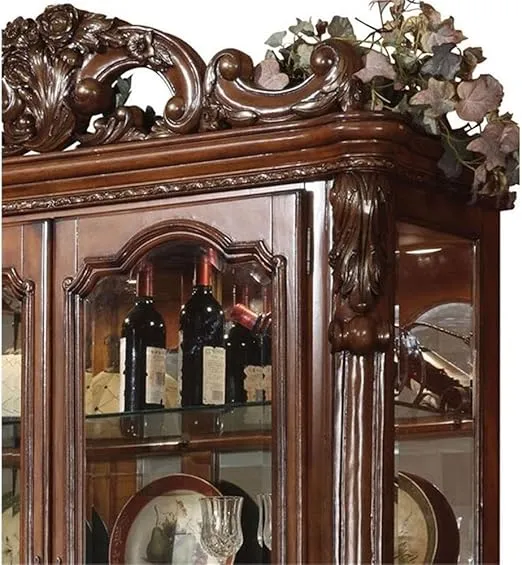 Acme Dresden 2-Door Curio Cabinet with Claw Leg in Cherry Oak Wood