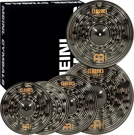 Meinl Cymbal Set Box Pack with 14” Hihats, 20” Ride, 16” Crash, Plus a FREE 18” Crash – Classics Custom Dark – Made In Germany, TWO-YEAR WARRANY (CCD460+18)