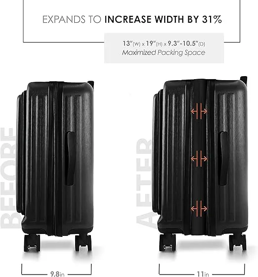 22 Inch Carry On Luggage 22x14x9 Airline Approved, Carry On Suitcase with Wheels, Hard-shell Carry-on Luggage, Durable Luggage Carry On, Jet Black Small Suitcase with Cosmetic Carry On Bag