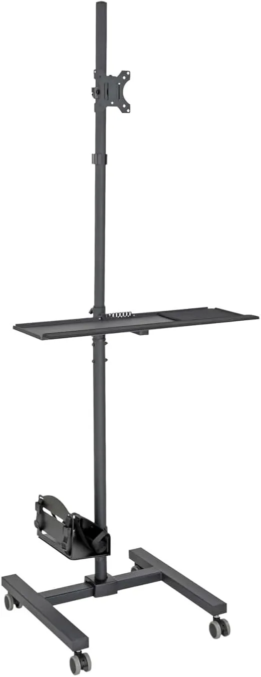 Tripp Lite Mobile Workstation with Monitor Mount for Displays 17” to 32”, Mobile Computer Stand with Monitor Mount/Keyboard Tray/Hand Rest, Black, 5 Year Warranty (DMCS1732S)