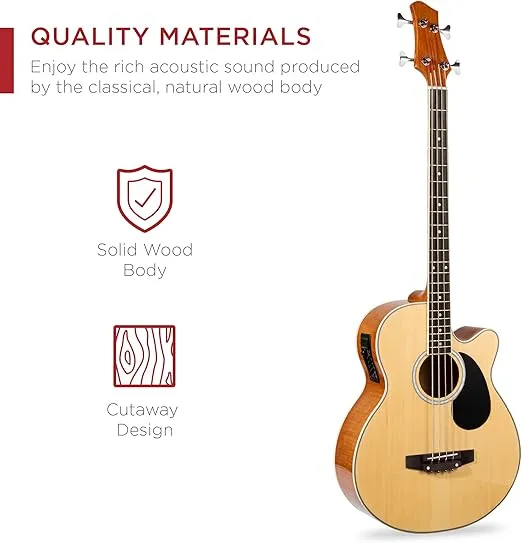 Best Choice Products Acoustic Electric Bass Guitar - Full Size, 4 String, Fretted Bass Guitar - Natural