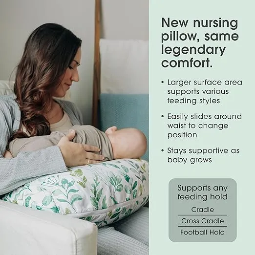 Boppy New Nursing Pillow – Green Sage Leaf – Larger, More Supportive Pillow for Breastfeeding & Bottle Feeding – Firmer Fill, Higher Lift, Larger Area Than Original Nursing Pillow