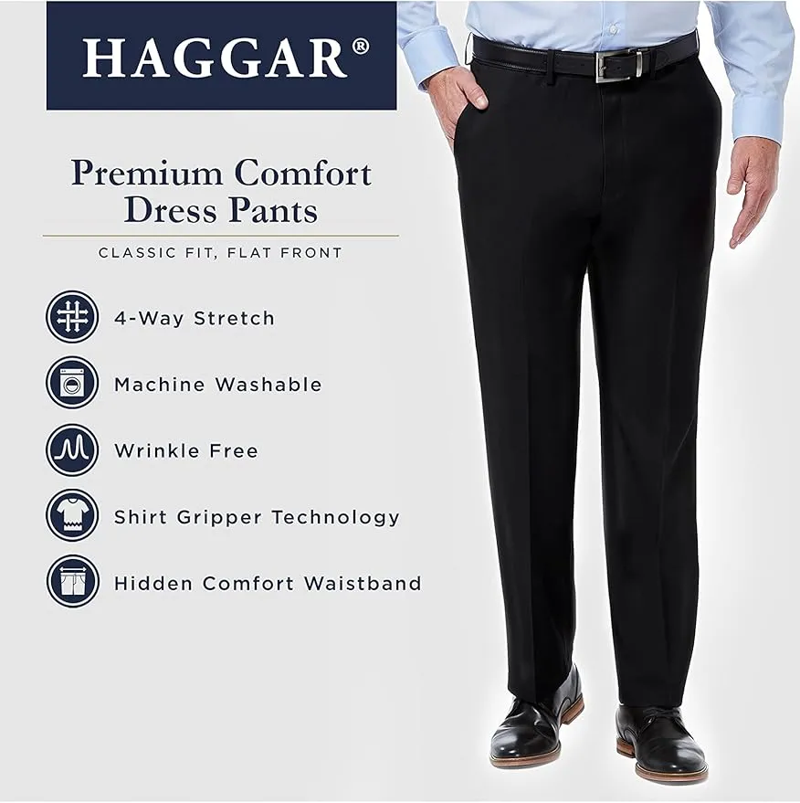 Haggar Men's Premium Comfort Classic Fit Flat Front Hidden Comfort Waistband Pant (Regular and Big & Tall Sizes)