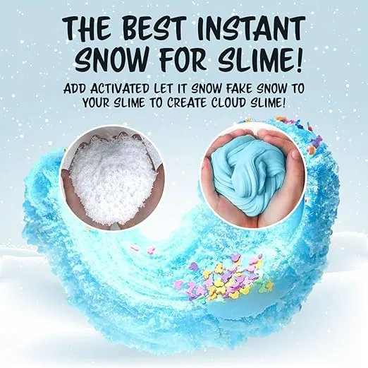 Let it Snow Instant Snow for Slime | Made in The USA Premium Fake Snow Powder for Kids | Great Artificial Snow for Holiday Snow Decorations, Sensory Activities and Slime | Makes 3 Gallons