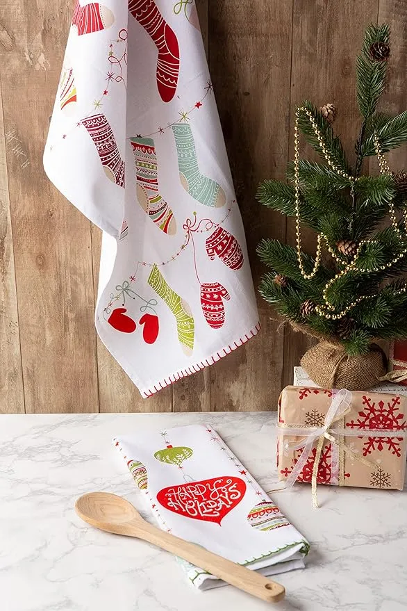 DII Holiday Dish Towels Christmas Kitchen Décor, 18x28, Holiday Trimmings, 2 Piece