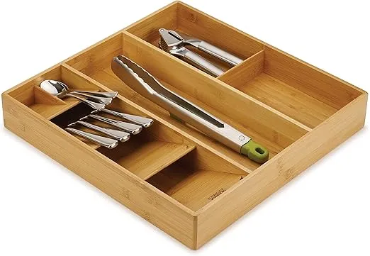 Joseph Joseph DrawerStore Compact Utensil Organizer For Kitchen Drawer Silverware, Flatware Tray, Large, Bamboo