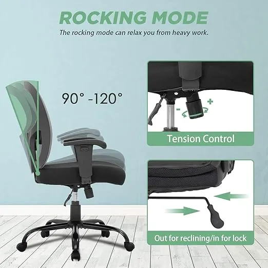 BestOffice Big and Tall Office Chair 500lbs Desk Chair Mesh Computer Chair with Lumbar Support Wide Seat Adjust Arms Rolling Swivel High Back Task Executive Ergonomic Chair for Home Office (Grey)