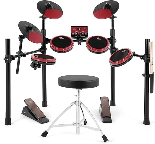 MUSTAR Electronic Drum Set, Electric Drum Sets for Beginners with 8" Mesh Drum Pads, 10" Cymbals, Kick Pedal, Drum Stool, Drum Sticks, USB MIDI Connectivity, 180 Sounds & 15 Kits (4 Pads, 3 Cymbals)