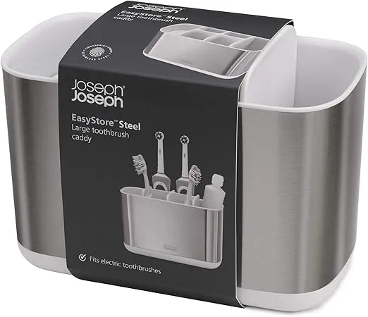 Joseph Joseph EasyStore Stainless-Steel Toothbrush Holder Bathroom Storage Organizer Caddy, Large