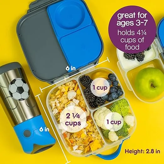 b.box Mini Lunch Box for Kids: Lightweight Bento Box, Lunch Snack Container with 2 Leak Proof Compartments. Ages 3+ School Supplies, BPA Free (Ocean Breeze, 4¼ cup capacity)