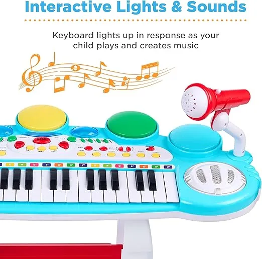 Best Choice Products 37-Key Kids Electronic Musical Instrument Piano Learning Toy Keyboard w/Multiple Sounds, Lights, Microphone, Stool - Multicolor