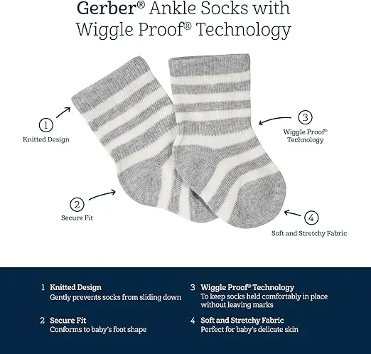 Gerber Unisex Baby 8-Pair Wiggle-Proof Sock